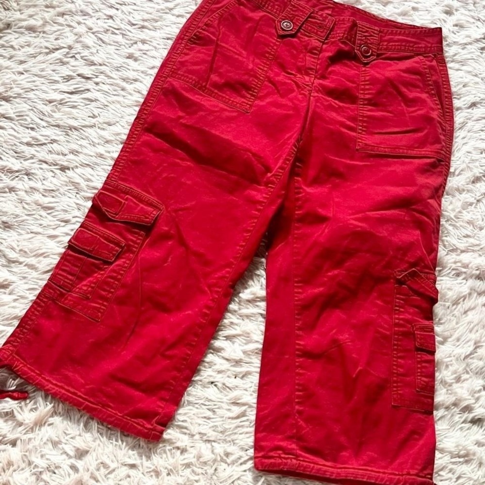 Red Y2K Gorpcore Cargo Capri Pants Womens 4 Statement Urban Edgy Colorful Bold